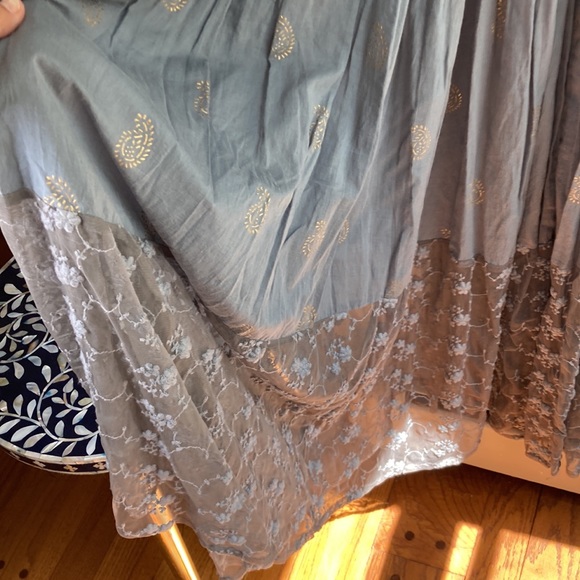 AUROBELLE IBIZA block print maxi dress with lace S/M new - Picture 2 of 12